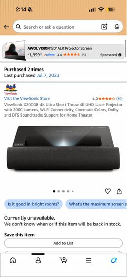Viewsonic laser UST projector