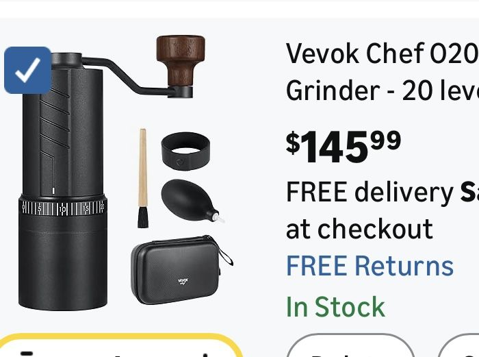 Vevok Chef O20 Manual Coffee Grinder - 20 levels External Adjustment, Stainless Steel, Travel Case