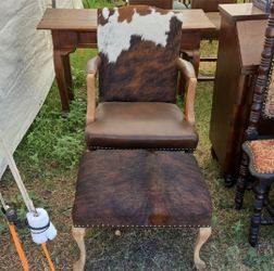 Cowhide Accent Chair and Ottoman Set