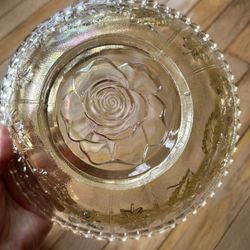 Vintage 8 Inch Round Depression, Glass Bowl Rose Gold