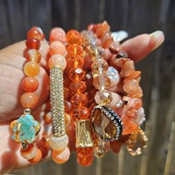 Orange Beaded With Natural Stone Bracelets 