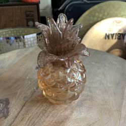Pineapple Handcrafted Glass Pineapple - Clear w/Gold Flecks - 6" Tall