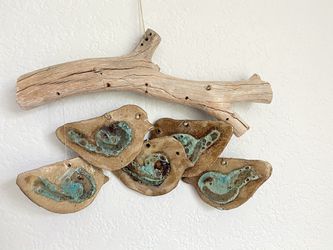 Cute Ceramic birds and driftwood wind chime