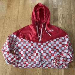 Coca Cola Red & White Hooded Cropped Jacket X-Large