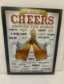 Cheers Around The World Metal Bar Sign