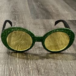 Green Glitter Sunglasses with Yellow Lenses