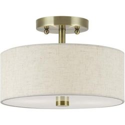 Livex Lighting Meridian 2 Light 11" Antique Brass Semi-Flush Mount Ceiling Light