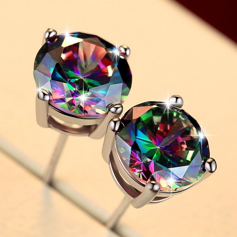 "Round Colorful Micro Pave Zircon Stud Earrings for Women, VP1034
 
  