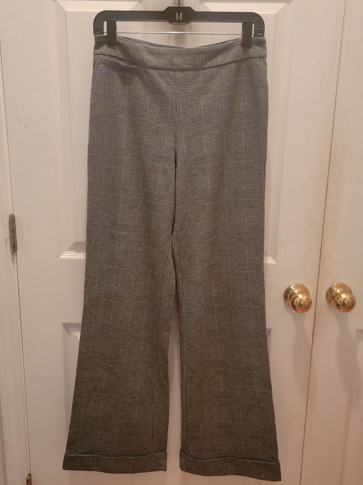 New York & Company Soft Black/Light Blue Plaid Pull On Slacks - Size Small Tall