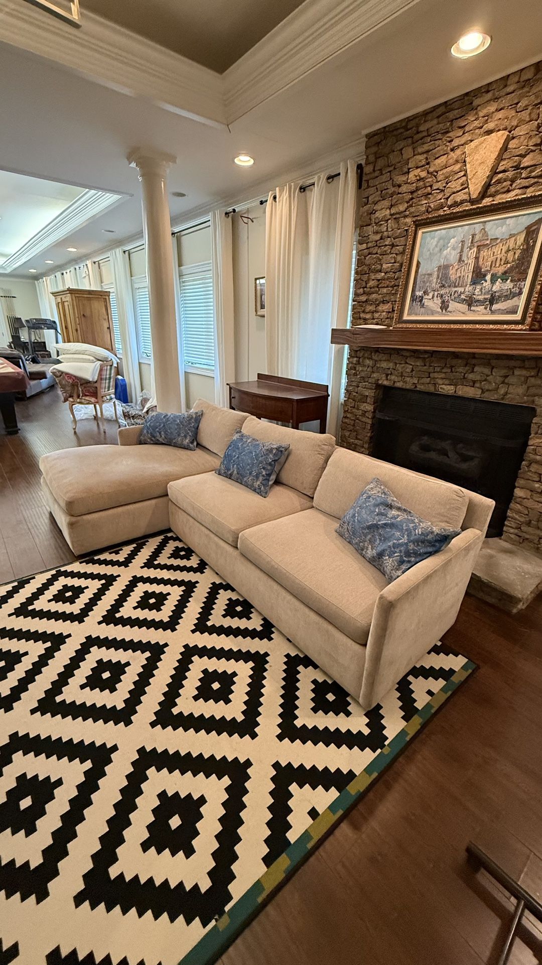 Two Piece Light Beige Sectional Couch