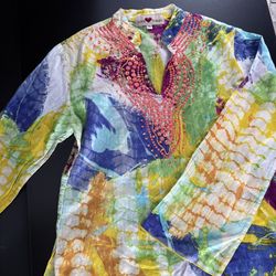Love Token tie-dye tunic sequin embellishments 100%cotton natural boho  medium