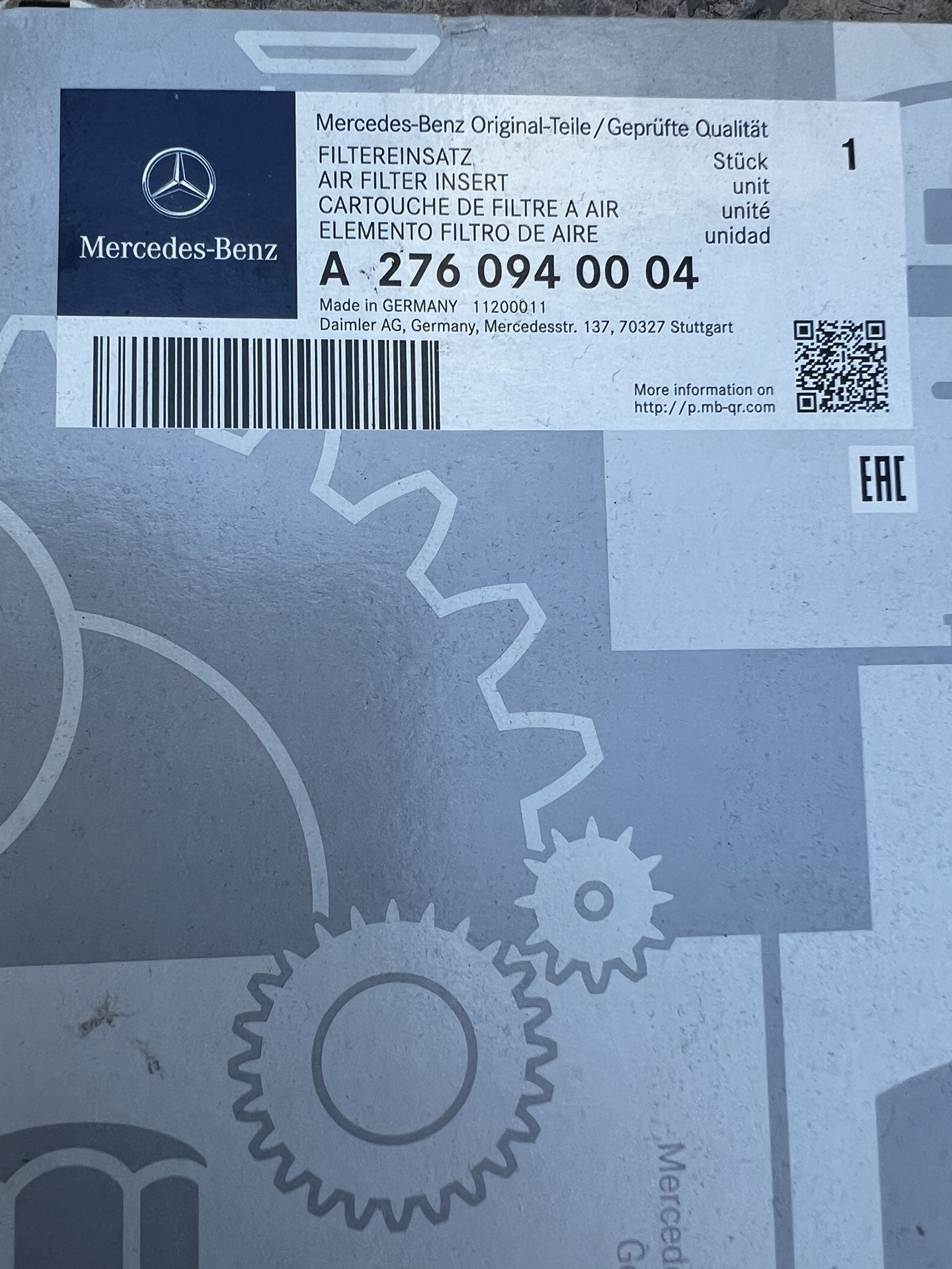 Mercedes Benz SUV Air Filter Insert Brand New In Box