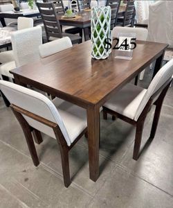 Mid century modern 5-pc dining table set walnut finish