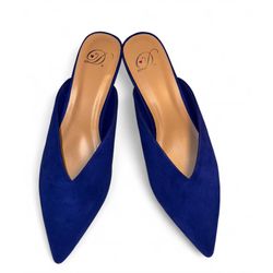 NEW Blue suede pointed-toe mules. Woman’s 8.5