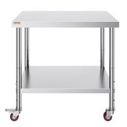 Stainless Steel Work Table 36 x 30 x 34 Inch, 700 LBS Load Capacity with 4 Wheels, 3 Adjustable Height Levels, Heavy Duty Food Prep Worktable for 