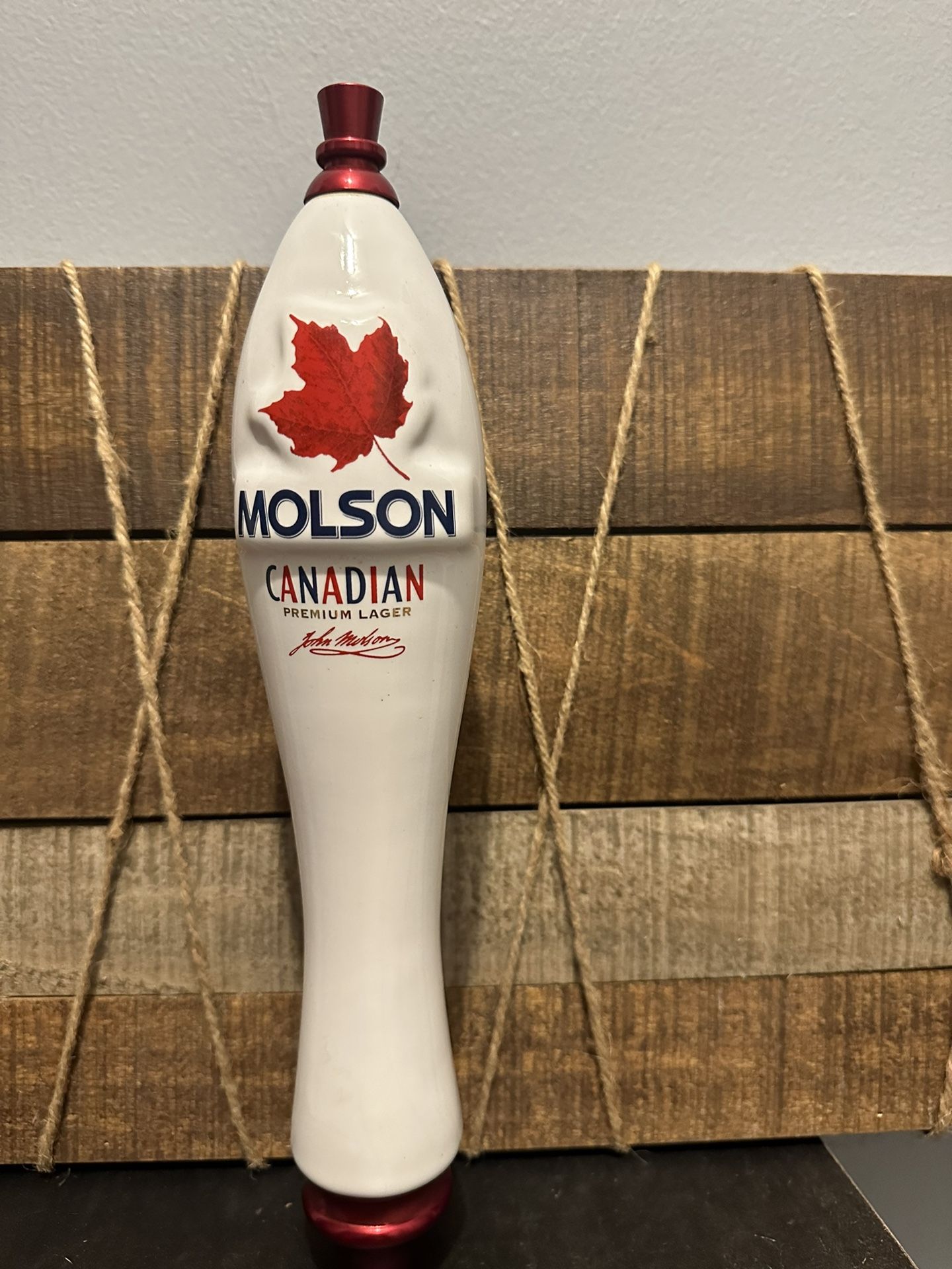 Molson Beer Ceramic Bar Tap Handle HTF Canadian Premium Lager Red Maple Leaf
