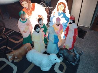 VTG Empire Complete Nativity Set 11 Piece Christmas Lighted Blow Mold-Works