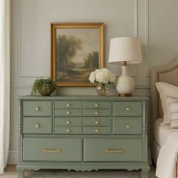 Neoclassical Solid Maple Hardwood Dresser - Soft Sage Green