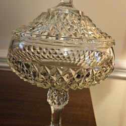 Vintage Fifties Indiana Glass Diamond Point Candy Dish And Trumpet Vase Set