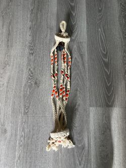 Vintage Macrame Plant Hanger with bell and orange beads 