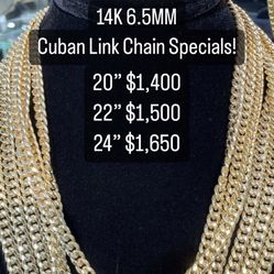 14k 6.5mm Italian Semi Solid Cuban Link Chains
