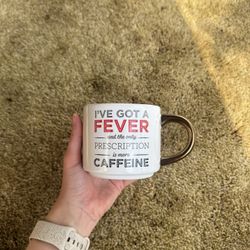 Threshold mug with a caffeine quote on the front; perfect condition It’s probably about 16 oz #cottagecore #tea #cozy #coffee