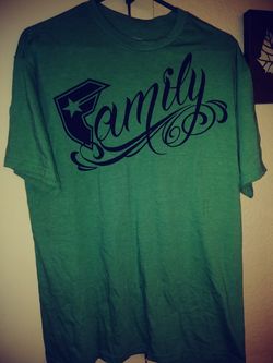 New green shirt size Large (men), gray & white shirt size Large (boys)