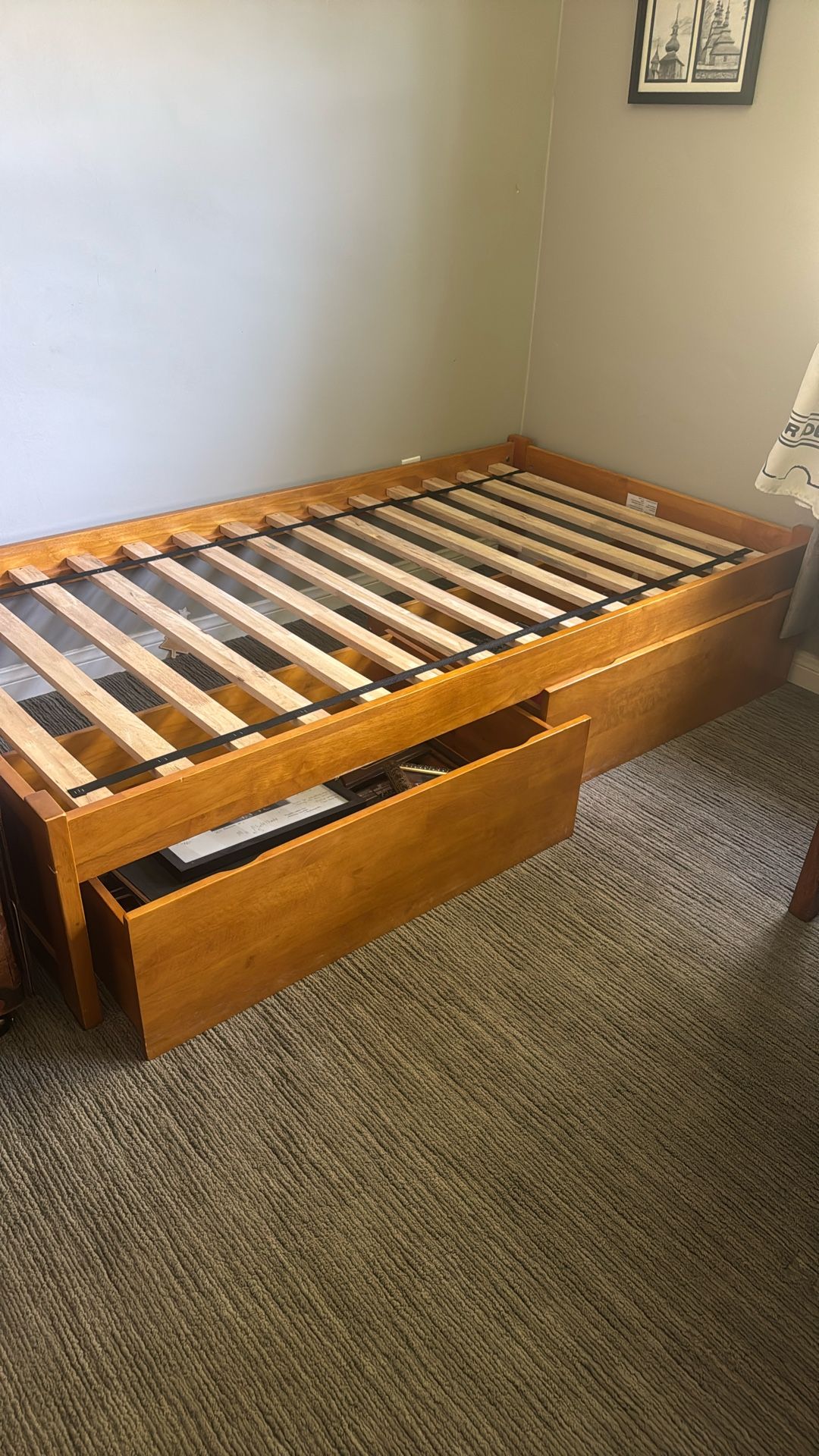 Wooden twin XL Bed Frame With 2 Storage Drawers