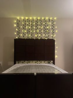 Queen Size - Dark Wood Bed Frame with Headboard and Box