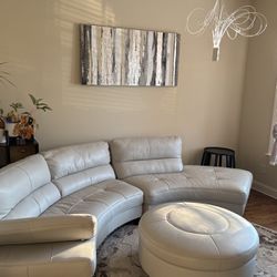 Italian Leather Couch With Ottoman  And Modern Coffee Table With Rug