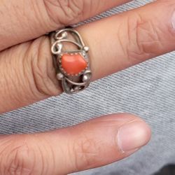 Size 6 Coral Ring Sterling Silver 