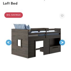 Rustic Wood Brown Loft Toddler Fort Bed