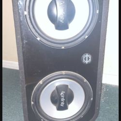 Two Infinity 12 inch subs, box and mounted amp. Full setup. 