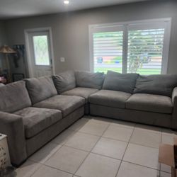 Crate and Barrel Large Grey Microfiber Sectional Sofa