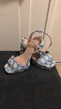 Blue Daisy Platform Wedge Sandals