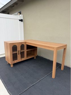 New/ Built L Shaped Desk with storage cabinet/ Office Furniture/ desk with shelves