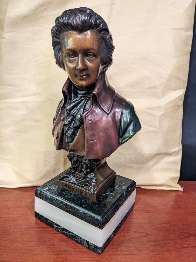 Mozart Bust Cast Iron On Marble 