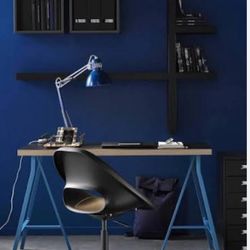  LINNMON / LERBERG Table, White white stained oak effect/blue