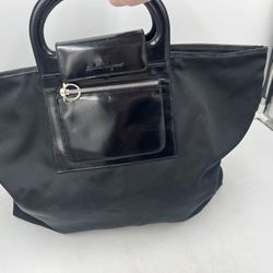 16.5”x20” black Salvatore Ferragamo authentic purse tote w leather trim EUC