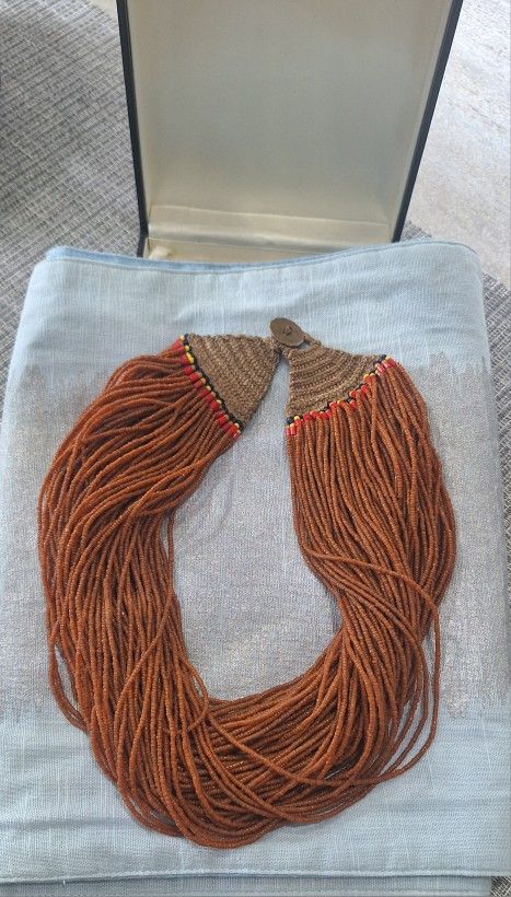 Antique Konyak Naga Mustard-Colored Glass Necklace