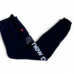 Boys New Balance Warmup Slim Fleece Athletic Pants Black/White XL