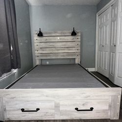 Cambeck Queen Panel Bed with 2 Storage Drawers with USB Charging Port BOXSPRING/FOUNDATION included