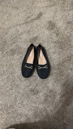 Black Suede Loafers with Gold Bit Detail