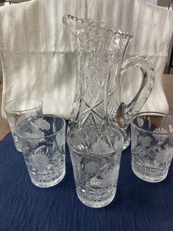 Antique McKee’s “Innovation Cut Glass Line” Pitcher & Tumblers