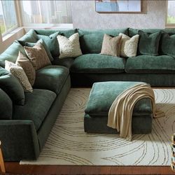 Carriage Jade Green Soft Chenille Fabric Cloud Sectional Couch Set 🌟👉 PLEASE ASK FOR JON GREEN WHEN YOU ARRIVE!