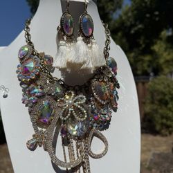 Star Bar Iridescent Statement One Of Kind Necklace 