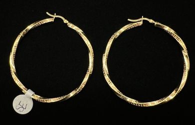 $900 Yellow Gold Versace Style Hoop Earrings