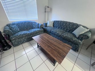 Blue Floral Sofa and Loveseat Set