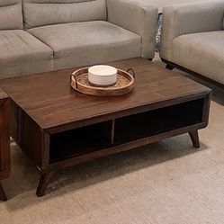 Real Wood Brown Rectangle Coffee Table 
