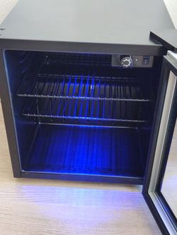 Compact Beverage Fridge with Blue LED Light